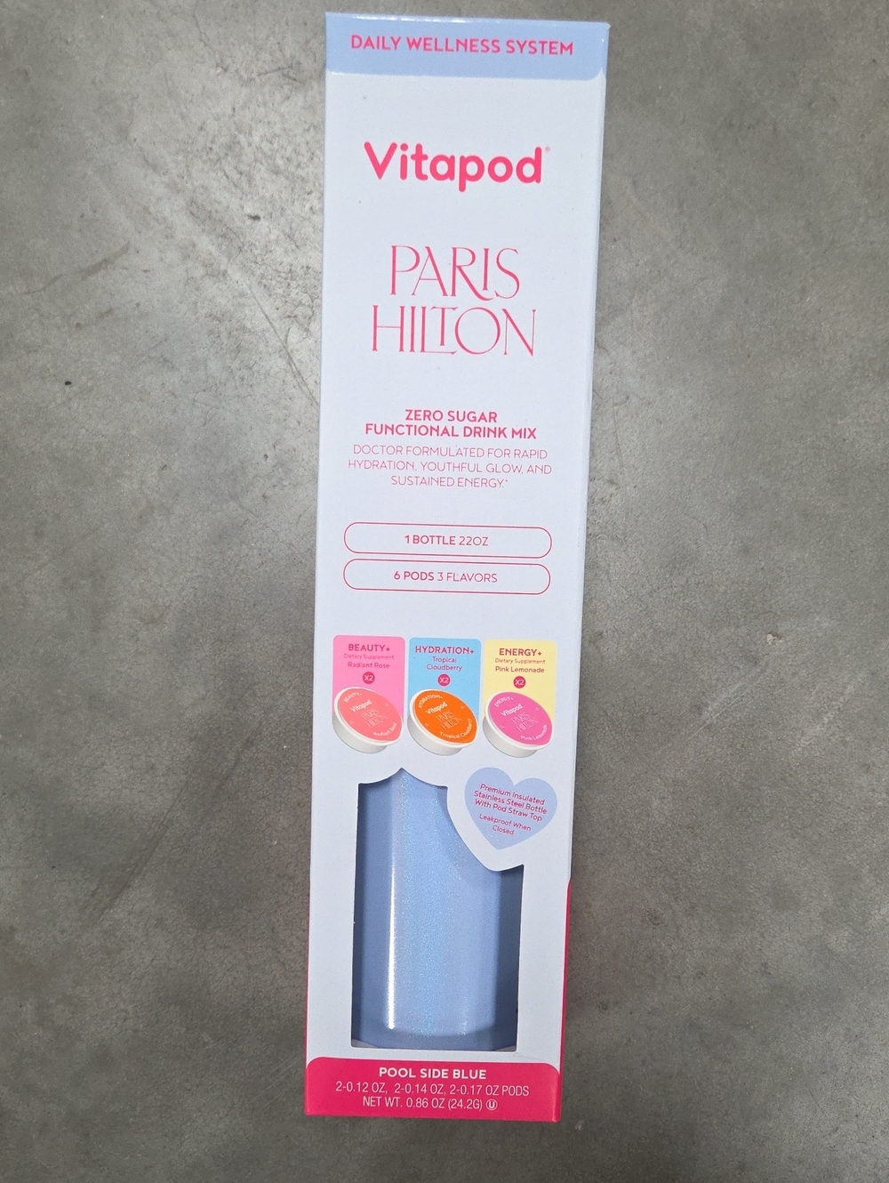 Paris Hilton Pool Side Blue Zero Sugar Drink Mix And Thermos